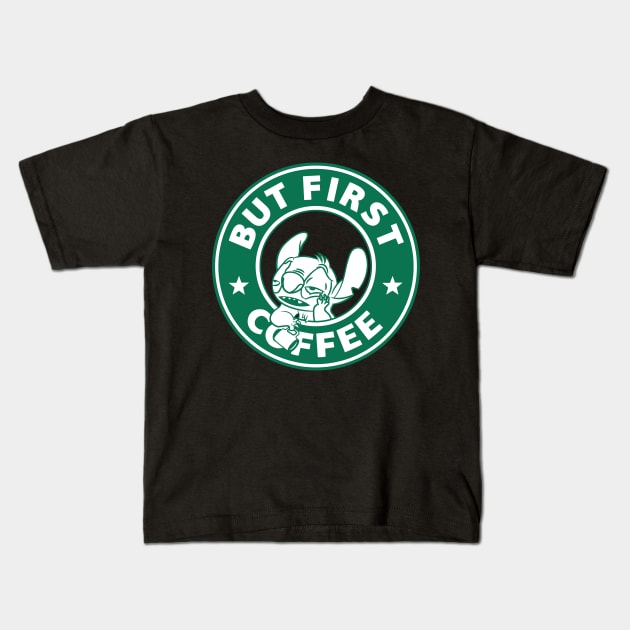But First...Coffee (Stitch) Kids T-Shirt by ryandraws_stuff